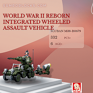 Sluban M38-B0679 Military World War II Reborn Integrated Wheeled Assault Vehicle