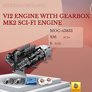 MOC Factory 43833 Technician V12 Engine with Gearbox Mk2 Sci-fi Engine