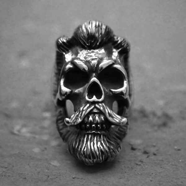 Cool Men S Bearded Mustache Gentleman Skull Rings 316L Stainless Steel Punk Biker Jewelry Silver Color - Skull Outfit