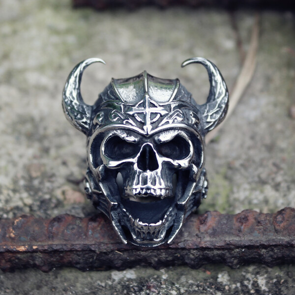 Cool Silver Color 316L Stainless Steel Viking Warrior Skull Rings Mens Punk Nordic God Of War 1 - Skull Outfit