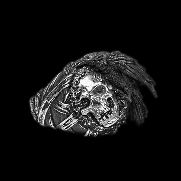 Eyhimd Crow And Skull Stainless Steel Signet Ring Mens Punk Raven Biker Rings Unique Gothic Jewelry - Skull Outfit