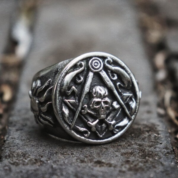 Eyhimd Heavy Masonic Stainless Steel Ring Silver Freemason Crossbones Skull Signet Rings Men S Biker Jewelry - Skull Outfit