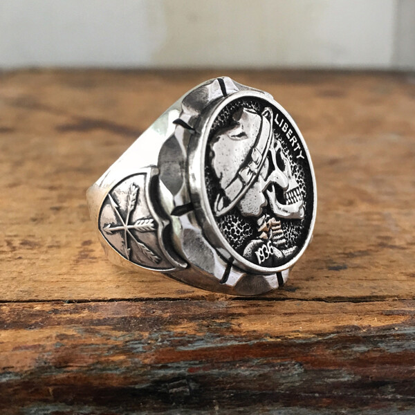Eyhimd Hobo Nickel Brave Skull Rings Mens Mexican Indian Biker Style Coin Silver Stainless Steel Ring - Skull Outfit