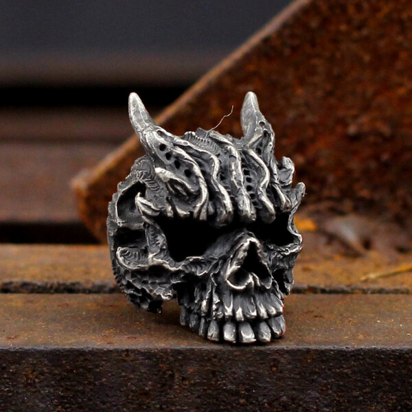 Eyhimd Men S Heavy Metal Gothic Black Asura Skull Stainless Steel Rings Goth Biker Jewelry Gift - Skull Outfit