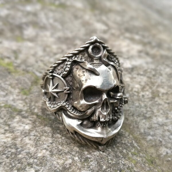 Eyhimd Pirate Anchor Compass Biker Rings Men S Gothic Skull Stainless Steel Ring Punk Rock Jewelry - Skull Outfit