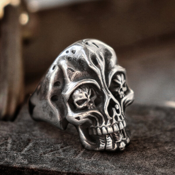 Eyhimd Unique Stainless Steel Gothic Skull Ring Silver Mens Biker Rings Punk Jewelry - Skull Outfit