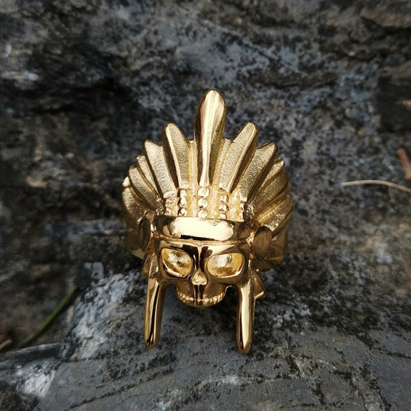 High Quality Gold Color 316L Stainless Steel African Tribal Chief Chieftain Skull Rings Mens Womens Fashion - Skull Outfit
