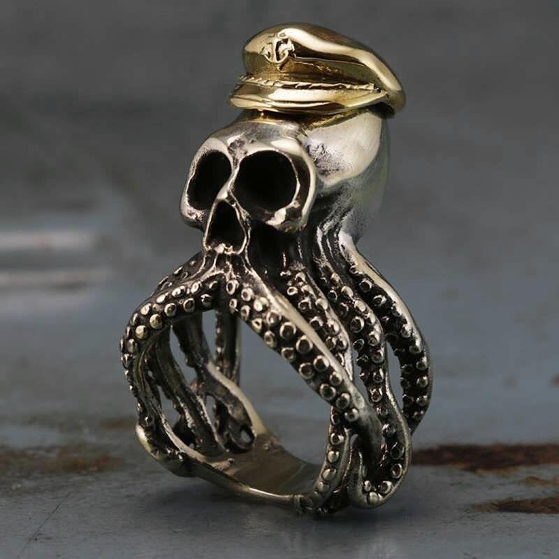 Mens 316L Stainless Steel Octopus Squid Tentacle Skull Captain Rings Navy Military Fashion Punk Biker Jewelry - Skull Outfit
