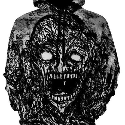 Hc0608 Skull Print Kangaroo Pocket Halloween Hoodie Bbba4 - Skull Outfit